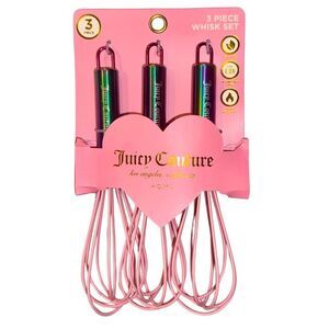 Juicy Couture Home 3 Piece Mini Whisk Kitchen Cook Set Pink Rainbow Iridescent